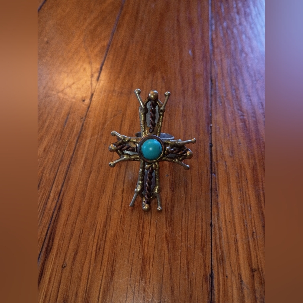 Natalie B Jewelry Turquoise Cross Ring Adjustable